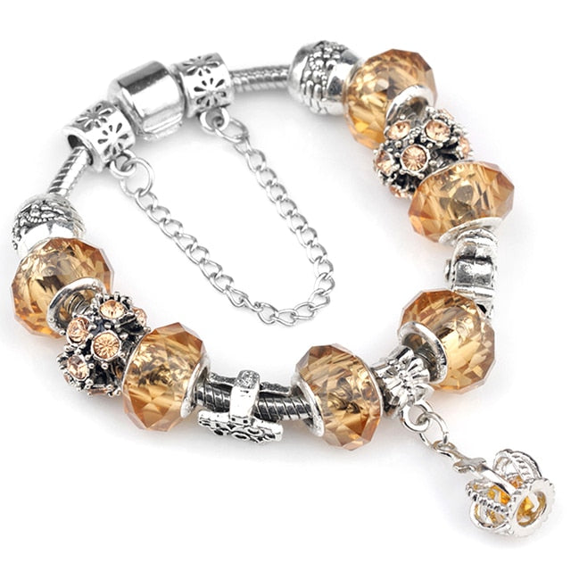 Crystal Heart Beads  Gold Color Snake Chain Bracelets