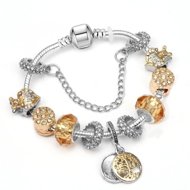 Crystal Heart Beads  Gold Color Snake Chain Bracelets