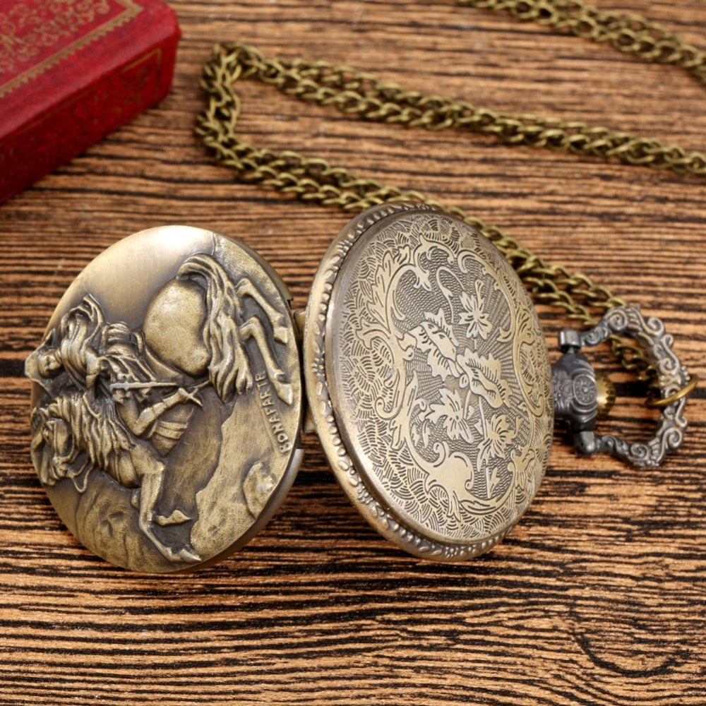 Bronze Napoleon Bonaparte Horse Knight Design Antique Quartz Pocket Watch