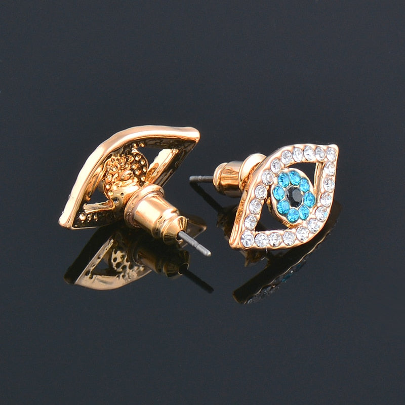 Blue Rhinestone Eye Necklace Earring Jewelry Set