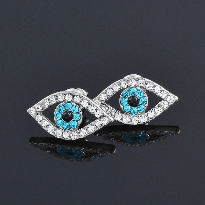 Blue Rhinestone Eye Necklace Earring Jewelry Set