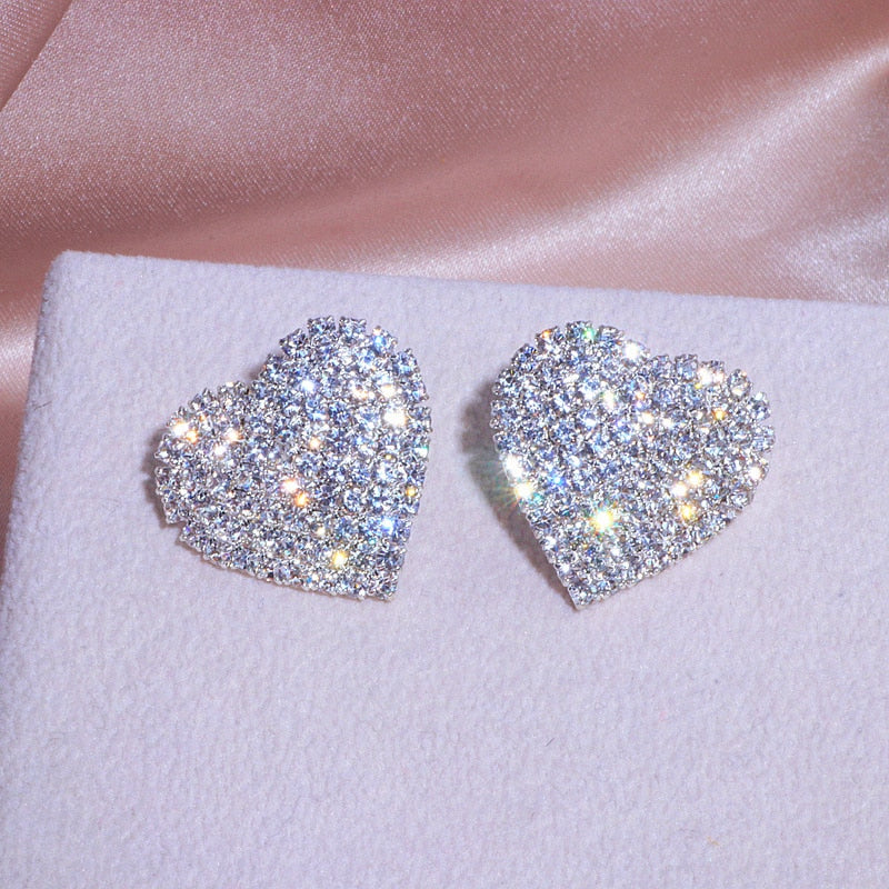 New Design Luxury Crystal Heart Stud Earrings