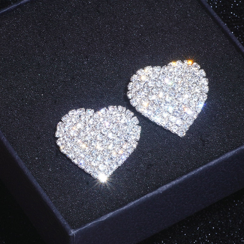 New Design Luxury Crystal Heart Stud Earrings