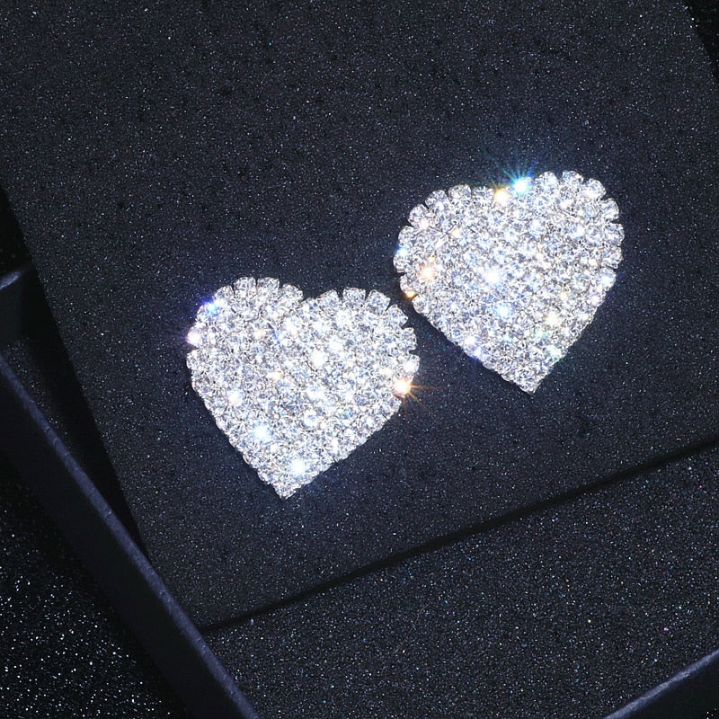New Design Luxury Crystal Heart Stud Earrings