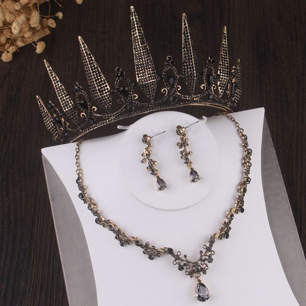 Baroque Retro Gold Black Geometric Crystal Bridal Jewelry Sets