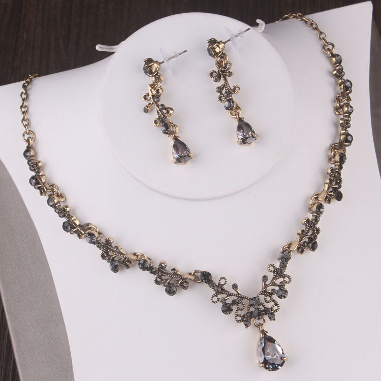 Baroque Retro Gold Black Geometric Crystal Bridal Jewelry Sets
