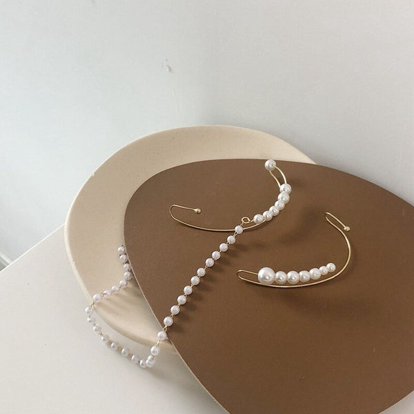 Pendientes largos de perla francesa retro sin perforaciones, elegantes pendientes de clip con forma de puño de oreja