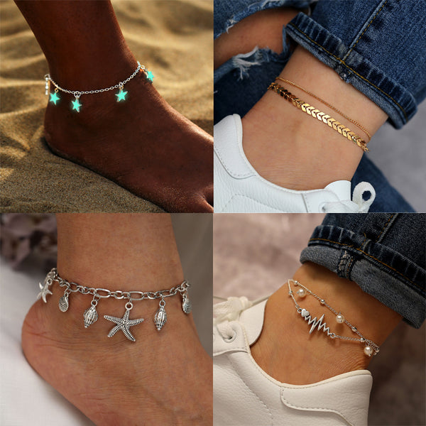 Tobilleras Bohemias con Colgante de Corazón Luminoso para Mujer