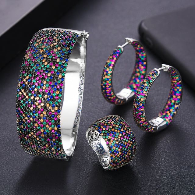 3PC Bracelet Ring Earring Set For Women