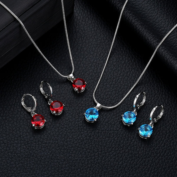 Fashion Temperament Necklace Two-Piece Round Multicolor Crystal Pendant Set