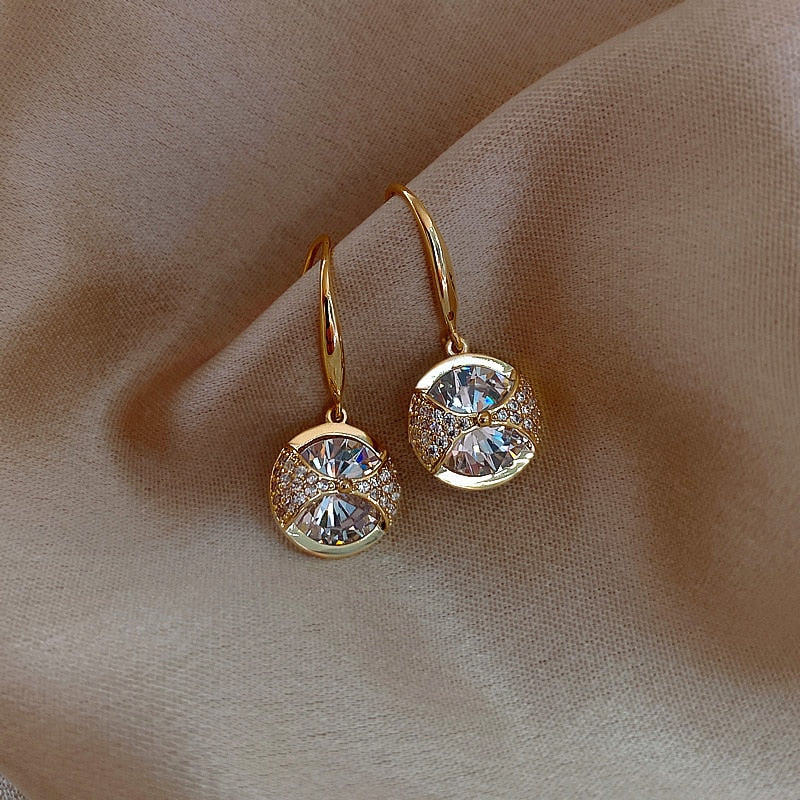 Trendy Round Simple Crystal Dangle Earrings