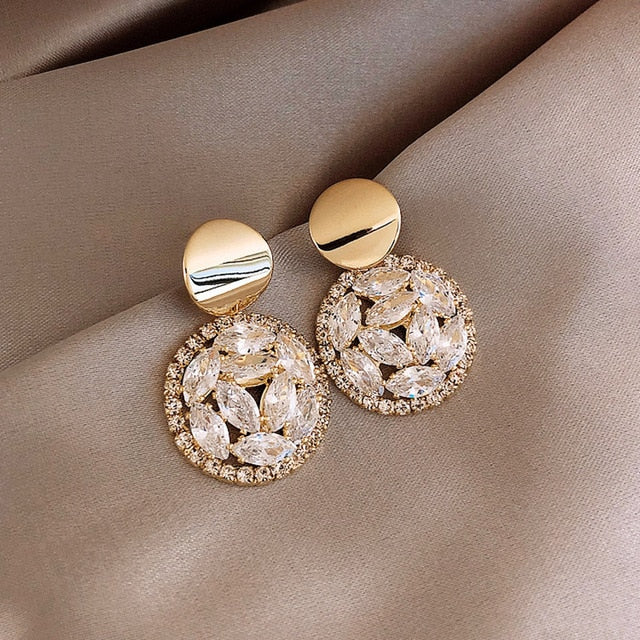 Trendy Round Simple Crystal Dangle Earrings