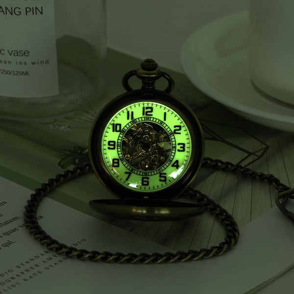 Reloj de bolsillo Steampunk de cuerda manual con rueda hueca de bronce