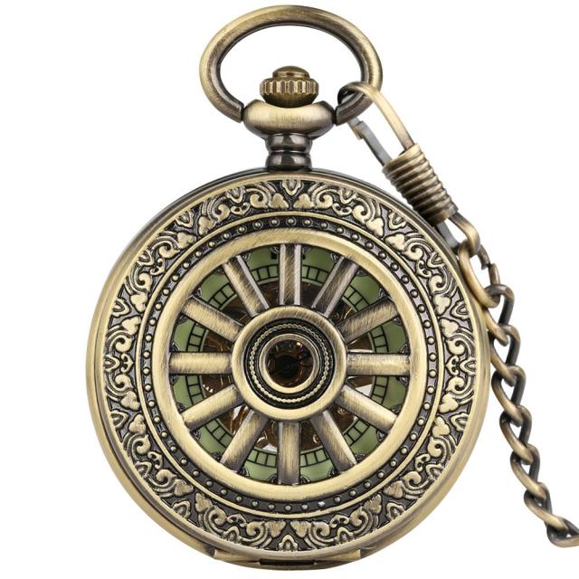 Bronze Hollow Wheel Hand-Winding Steampunk Pocket  Watch
