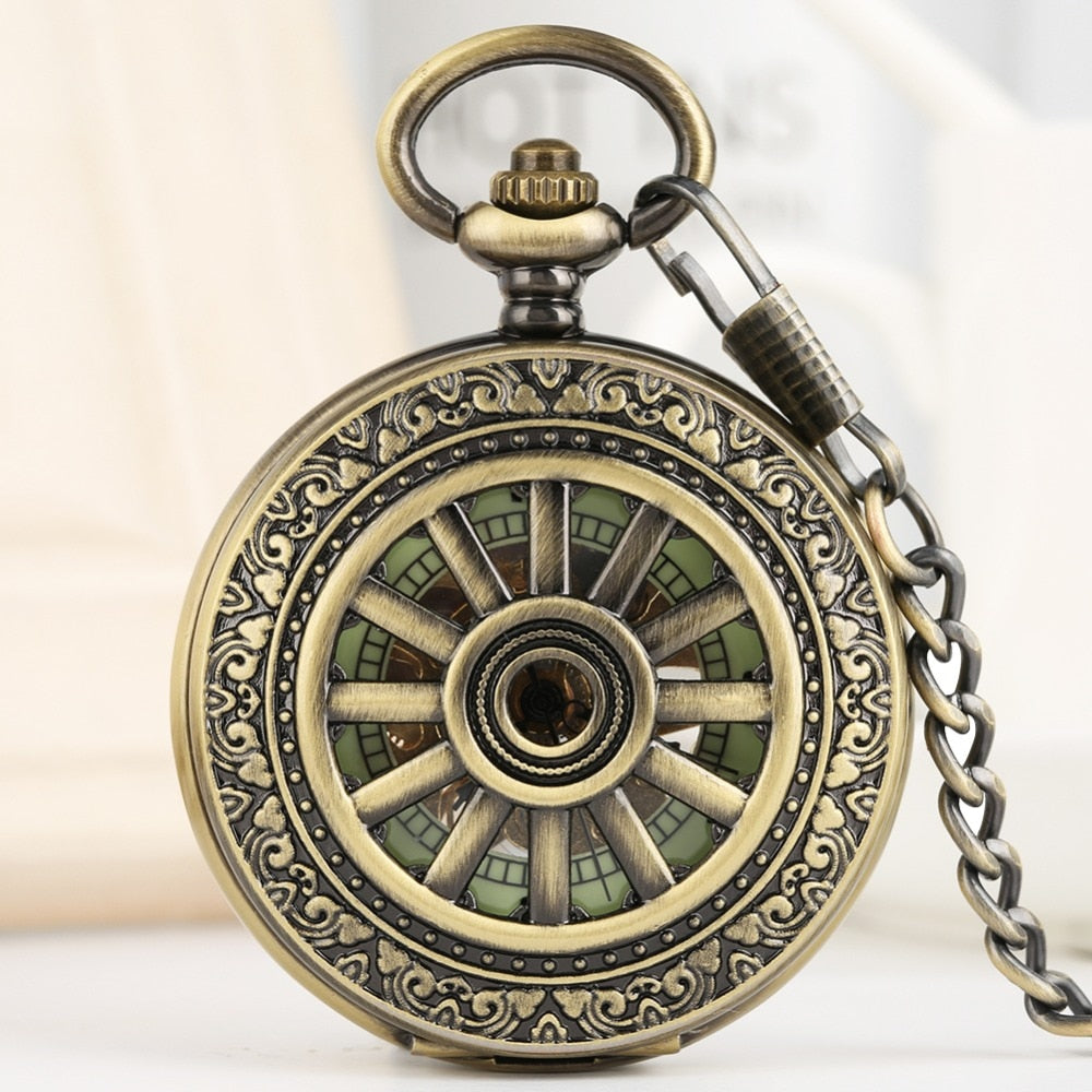 Bronze Hollow Wheel Hand-Winding Steampunk Pocket  Watch