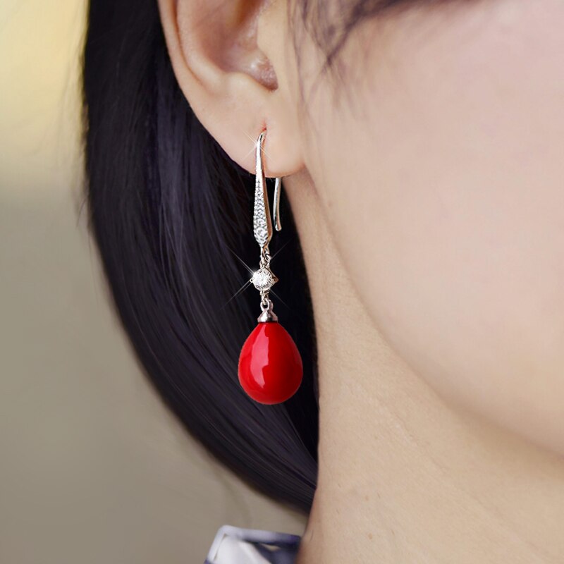 Red Pearl pendant Earrings