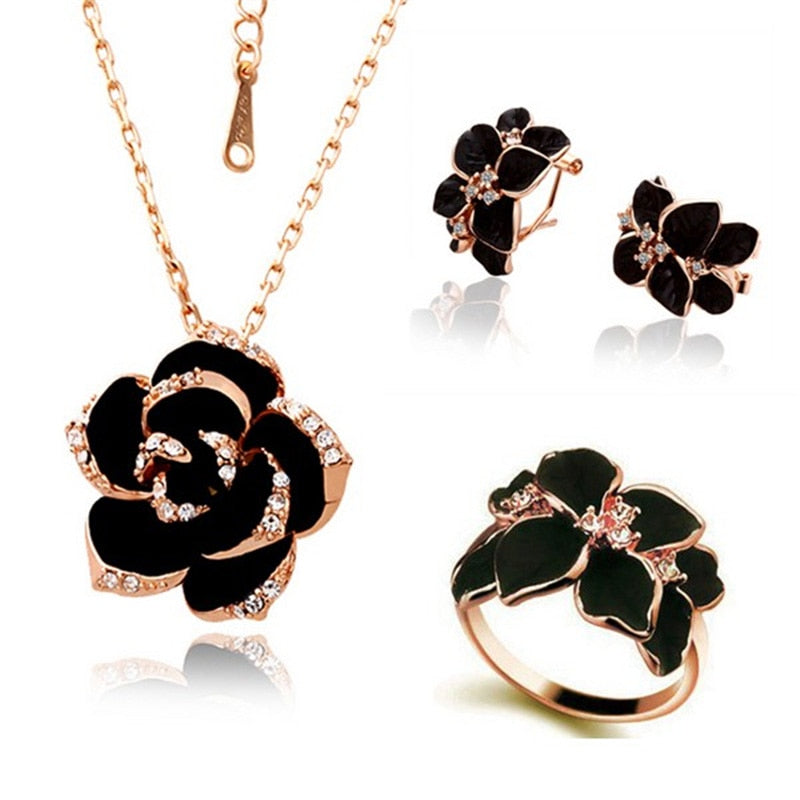 Rose Gold Color Black Painting Bridal Jewelry Sets