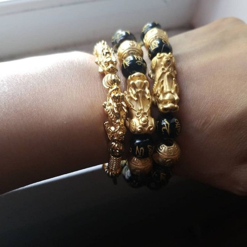 Obsidian Stone Beads Bracelet Pixiu Bracelet
