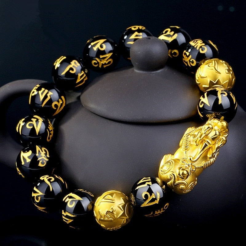 Obsidian Stone Beads Bracelet Pixiu Bracelet