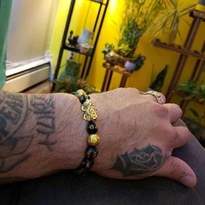 Obsidian Stone Beads Bracelet Pixiu Bracelet