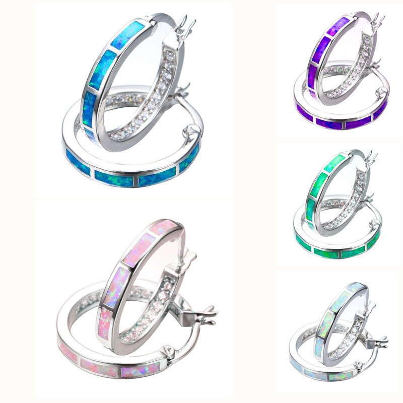 Blue Imitation Opal Crystal Rhinestones Hoop Earrings