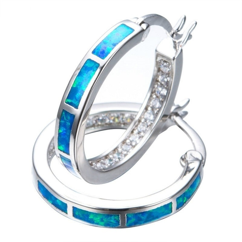 Blue Imitation Opal Crystal Rhinestones Hoop Earrings