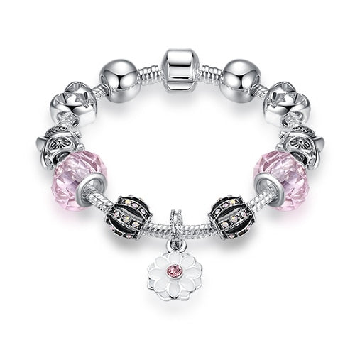 Pulsera con dije de cristal color plata para mujer
