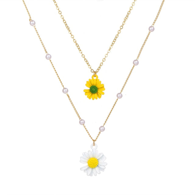 Fashion Layered Pearl Flower Pendant Necklace
