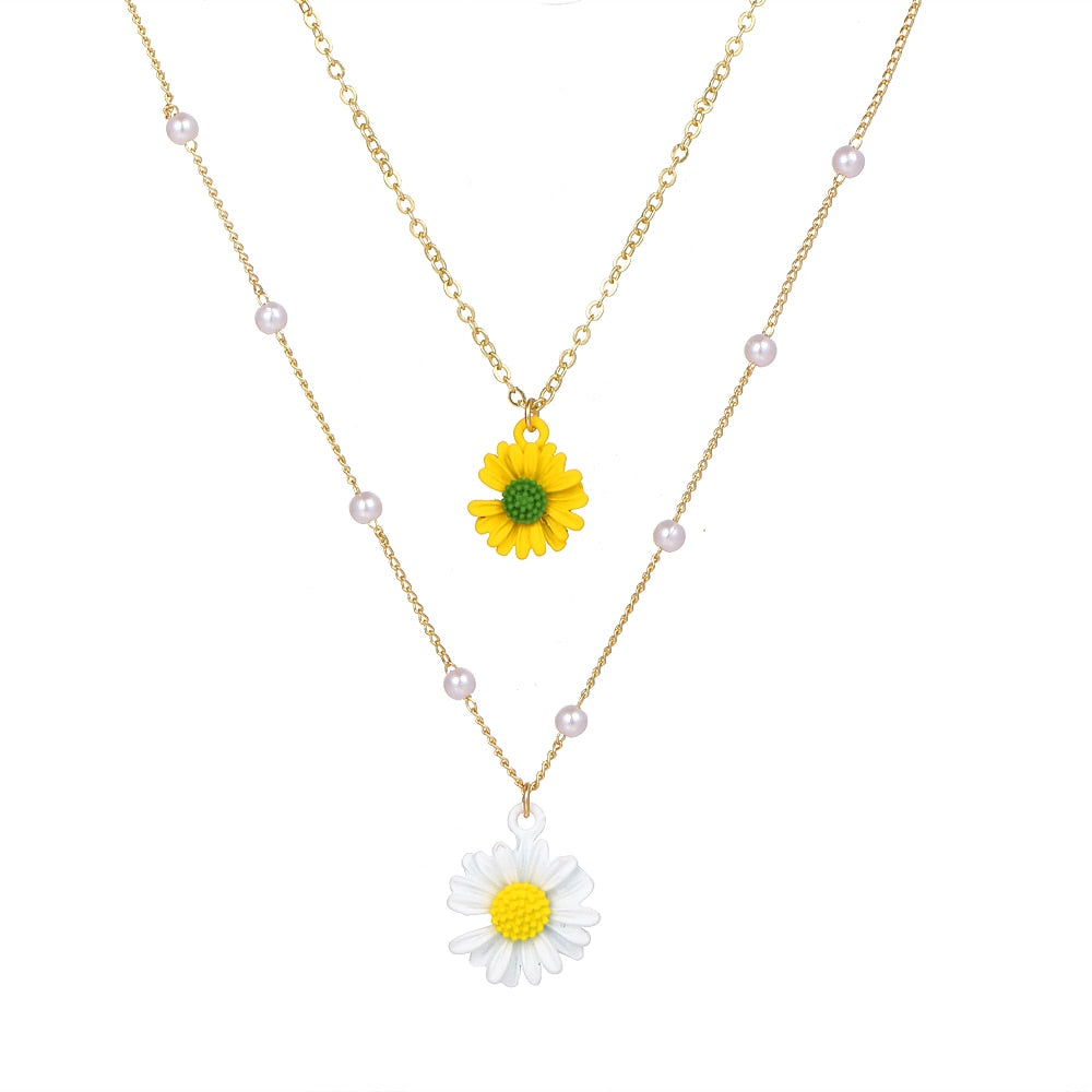 Fashion Layered Pearl Flower Pendant Necklace