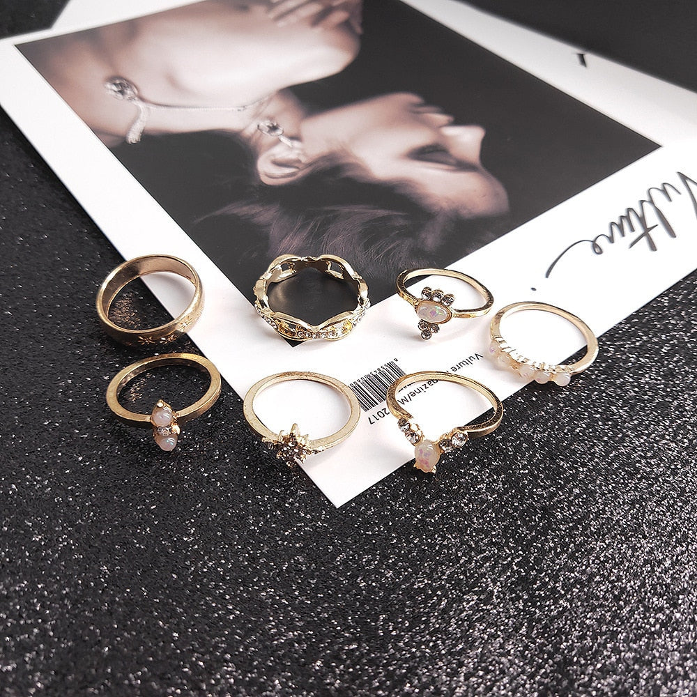 Fashion Crystal Gold color  Geometric Knuckle Rings set