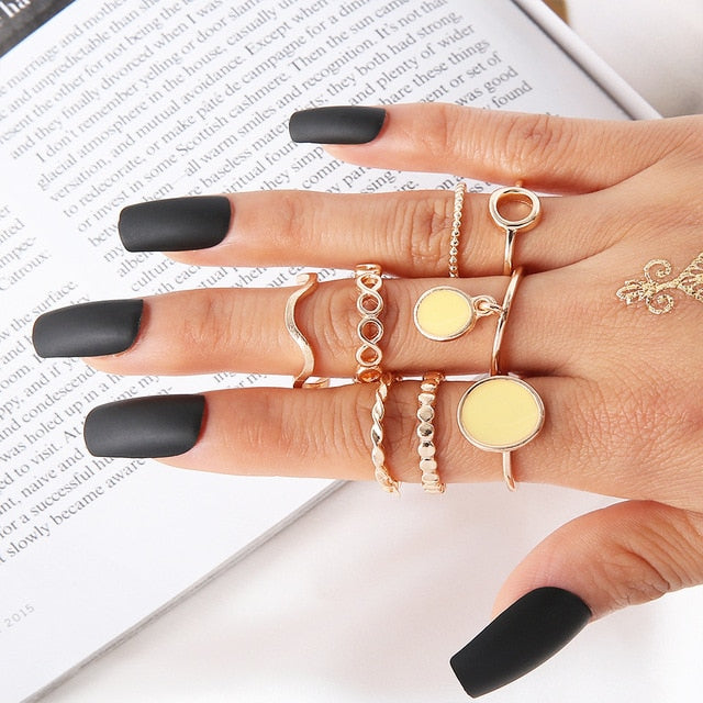 Fashion Crystal Gold color  Geometric Knuckle Rings set