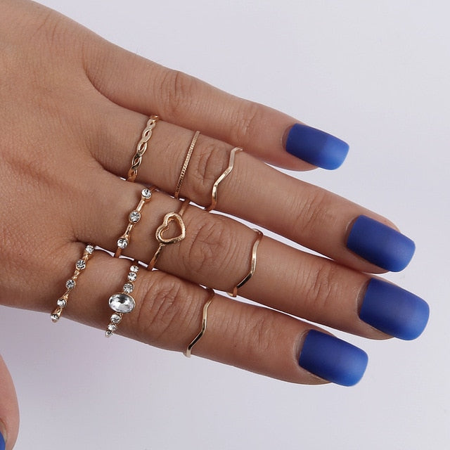 Fashion Crystal Gold color  Geometric Knuckle Rings set