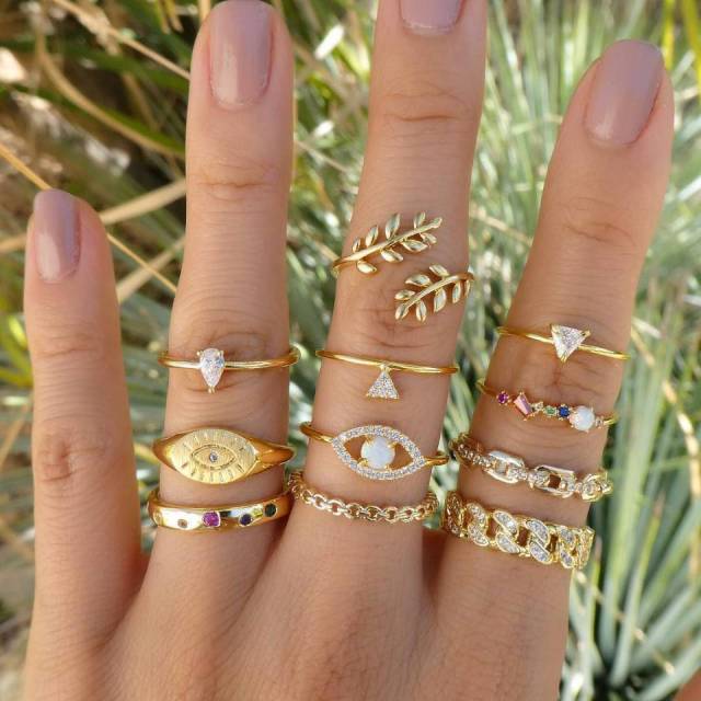 Fashion Crystal Gold color  Geometric Knuckle Rings set