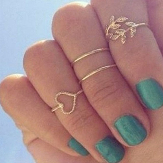 Fashion Crystal Gold color  Geometric Knuckle Rings set