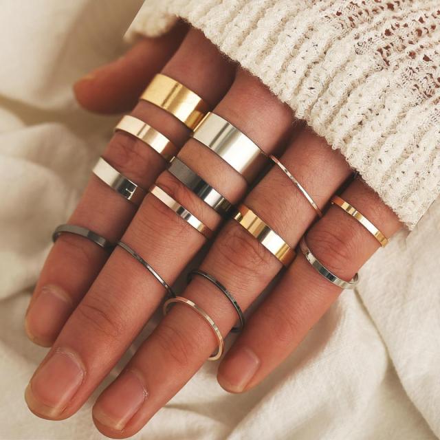 Fashion Crystal Gold color  Geometric Knuckle Rings set