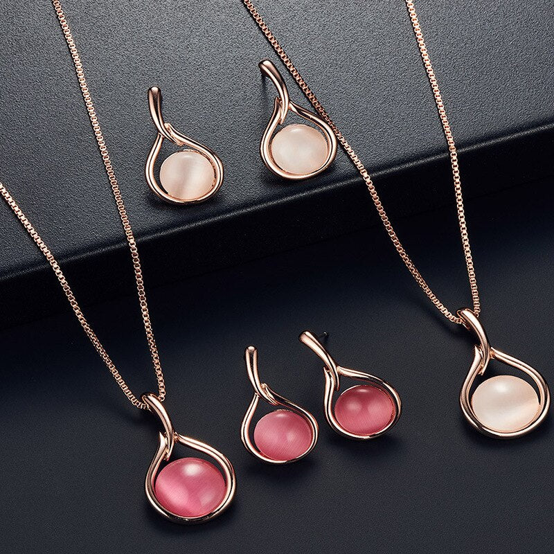 Elegant Round Opal Stone Wedding Jewelry Sets