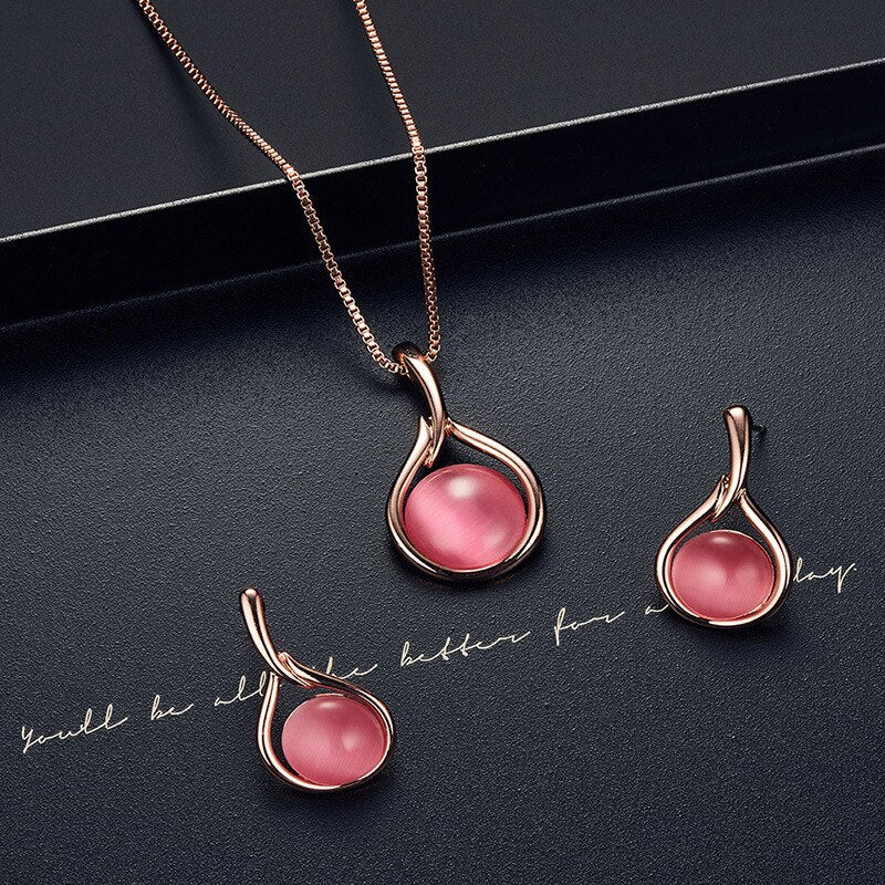 Elegant Round Opal Stone Wedding Jewelry Sets