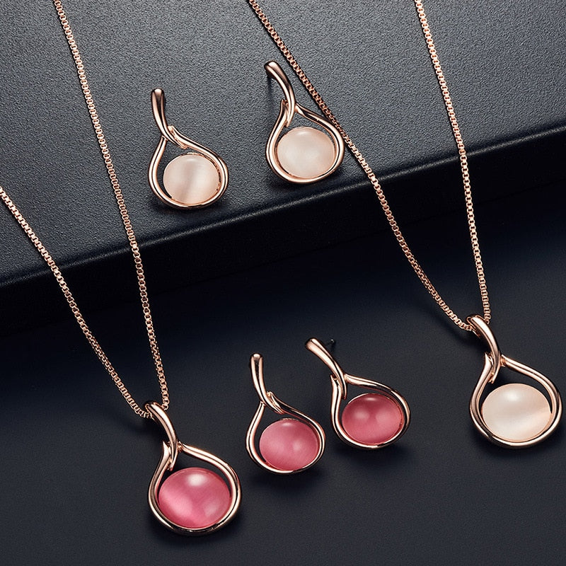 Elegant Round Opal Stone Wedding Jewelry Sets