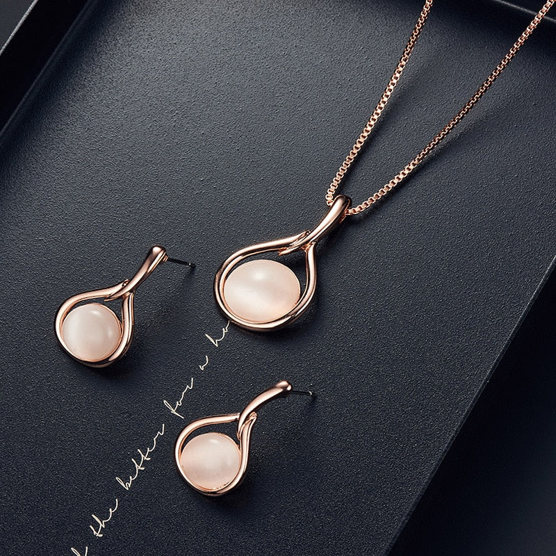 Elegant Round Opal Stone Wedding Jewelry Sets