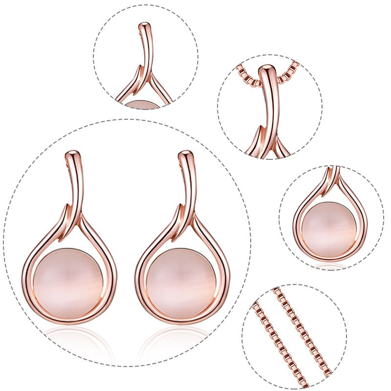 Elegant Round Opal Stone Wedding Jewelry Sets