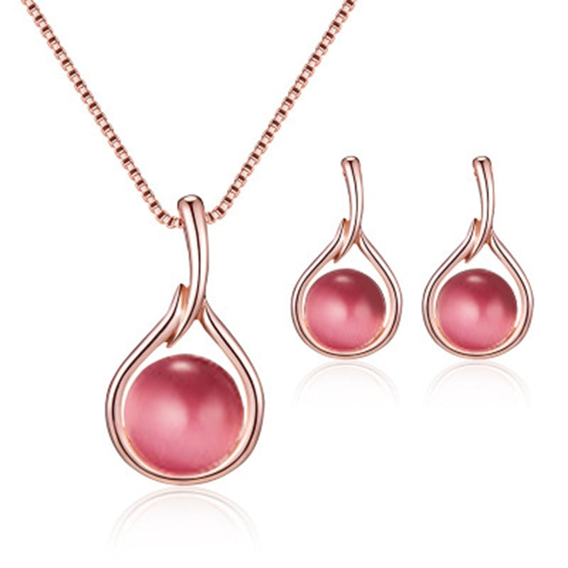 Elegant Round Opal Stone Wedding Jewelry Sets