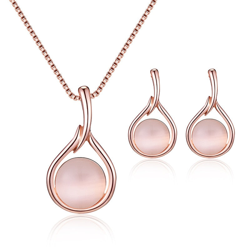 Elegant Round Opal Stone Wedding Jewelry Sets