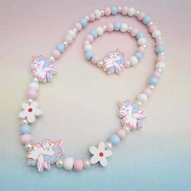 Cute Cartoon Wooden Flower Animal Child Sweater Necklace