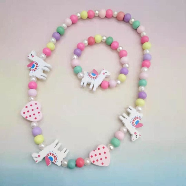 Cute Cartoon Wooden Flower Animal Child Sweater Necklace