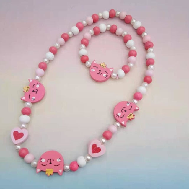 Cute Cartoon Wooden Flower Animal Child Sweater Necklace