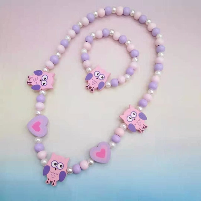 Cute Cartoon Wooden Flower Animal Child Sweater Necklace