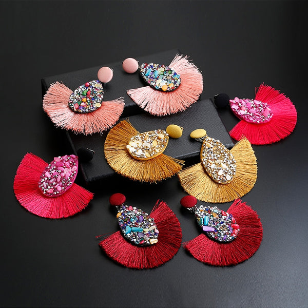 Pendientes de clip con borlas con estilo bohemio étnico sin perforar para mujer