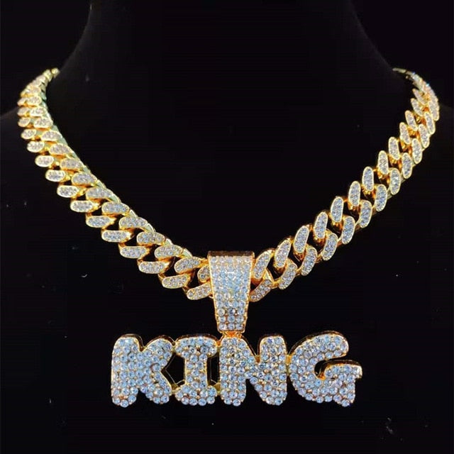 Men Hip Hop KING Letters Pendant Necklace