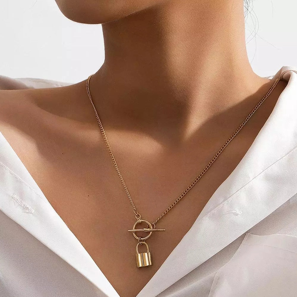 Multi Layer Lover Lock Pendant Choker Necklace