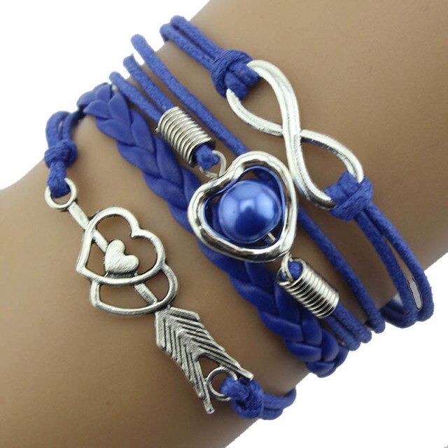 on hand Infinity Owl Pearl  Multilayer Charm Leather Bracelets